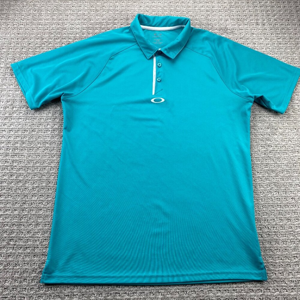 Oakley Golf Shirt Men Large L Teal Polo Shirt Golfing Golfer Outdoor Activewear